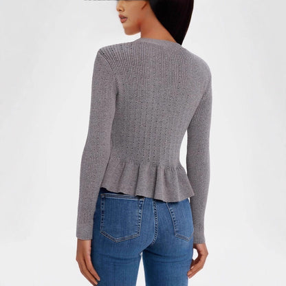 Button Ruffled Bell Sleeve Slim Fit Waist-controlled Slimming Top