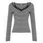 American-style Lace-spliced Strap Top With A Faux Two-piece Slim-fit Long Sleeves