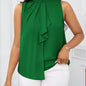 Women's High Neck Sleeveless Top – Solid Color with Lace-Up Detail