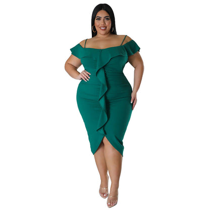 Solid-color Dress Halter-neck Midi Skirt