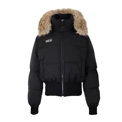 American Winter Short Faux Fur Collar Padded Coat For Women