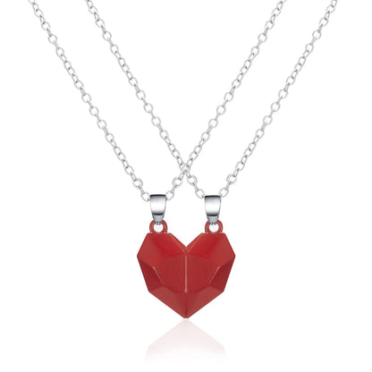 Minimalist Lovers Matching Friendship Heart Pendant Couple Magnetic Distance Faceted Heart Pendant Necklace Couple Jewelry