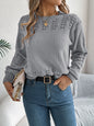 Women Casual Solid Color Hollow Out Lantern Sleeve Pullover Sweater