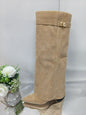 Ins Pant-tube Boots Pointed Toe Chunky Heel Shoes WInter Knight Mid-calf Dress Boot For Women