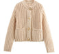 Pocket-button Knitted Women's Round-neck Ingot Sweater Coat