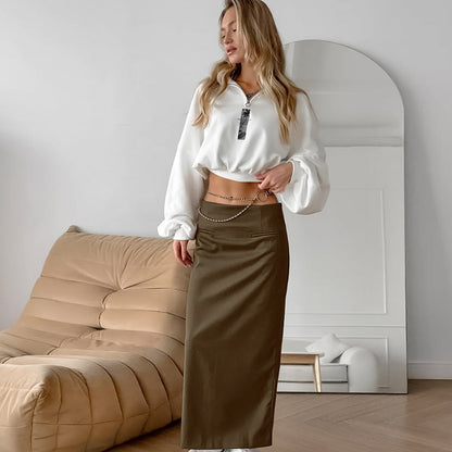 French-style Sophisticated Solid-color High-waisted Skirt With A Slit