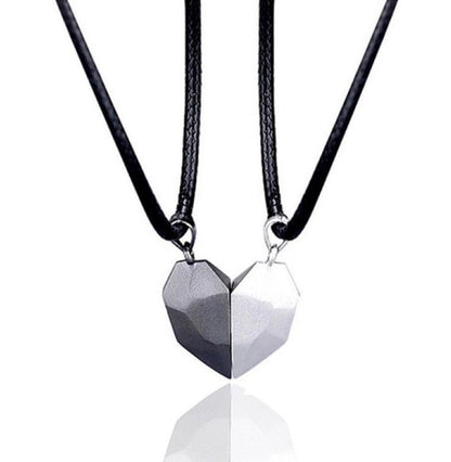 Minimalist Lovers Matching Friendship Heart Pendant Couple Magnetic Distance Faceted Heart Pendant Necklace Couple Jewelry