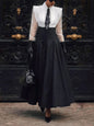 Black & White Oversized Shoulder Shirt & High-Waisted Maxi Skirt Set