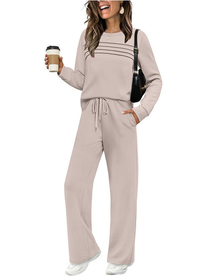 Women's Casual Elastic Waist Trousers Wide-leg Pants