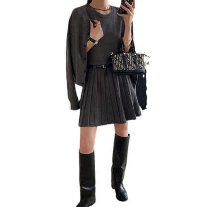 Age-reducing Vest Skirt Long-sleeved Cardigan Knitted Two-piece