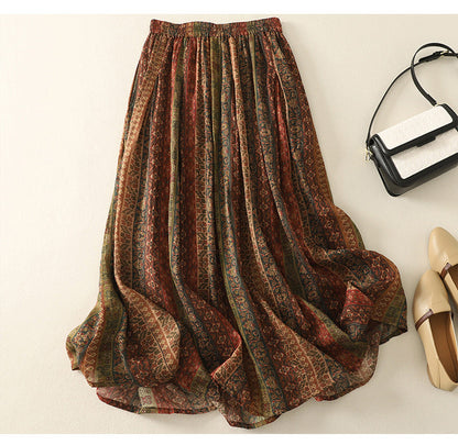 Women's Retro Printed Double-Layer Skirt