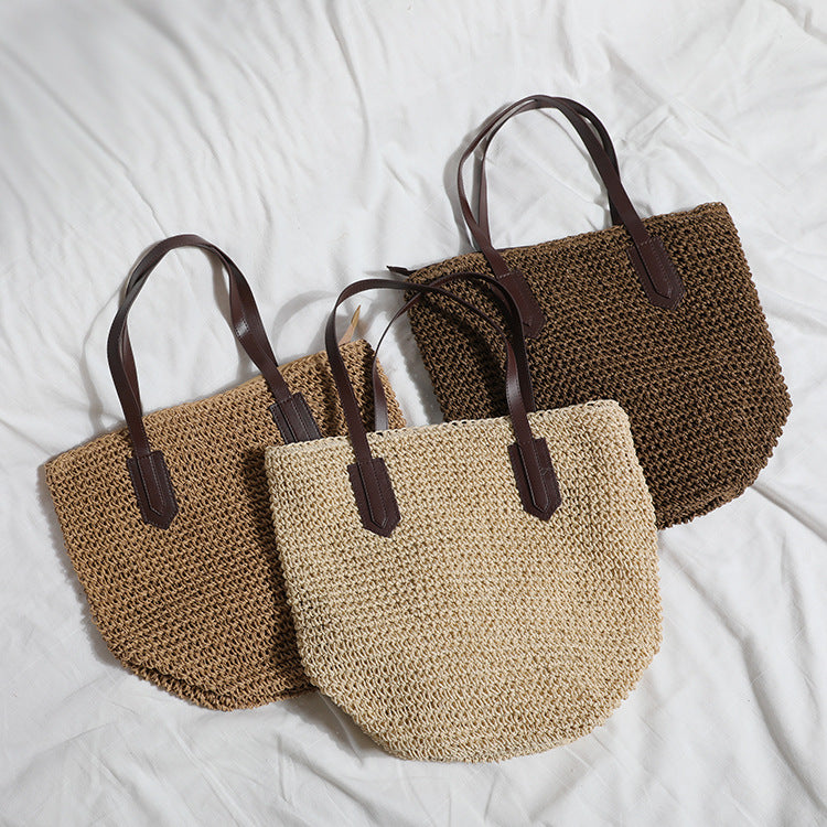 Women's Fashion Simple Large Capacity Retro Straw Bag