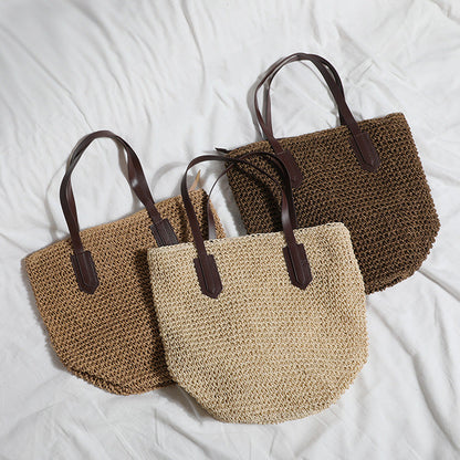 Women's Fashion Simple Large Capacity Retro Straw Bag