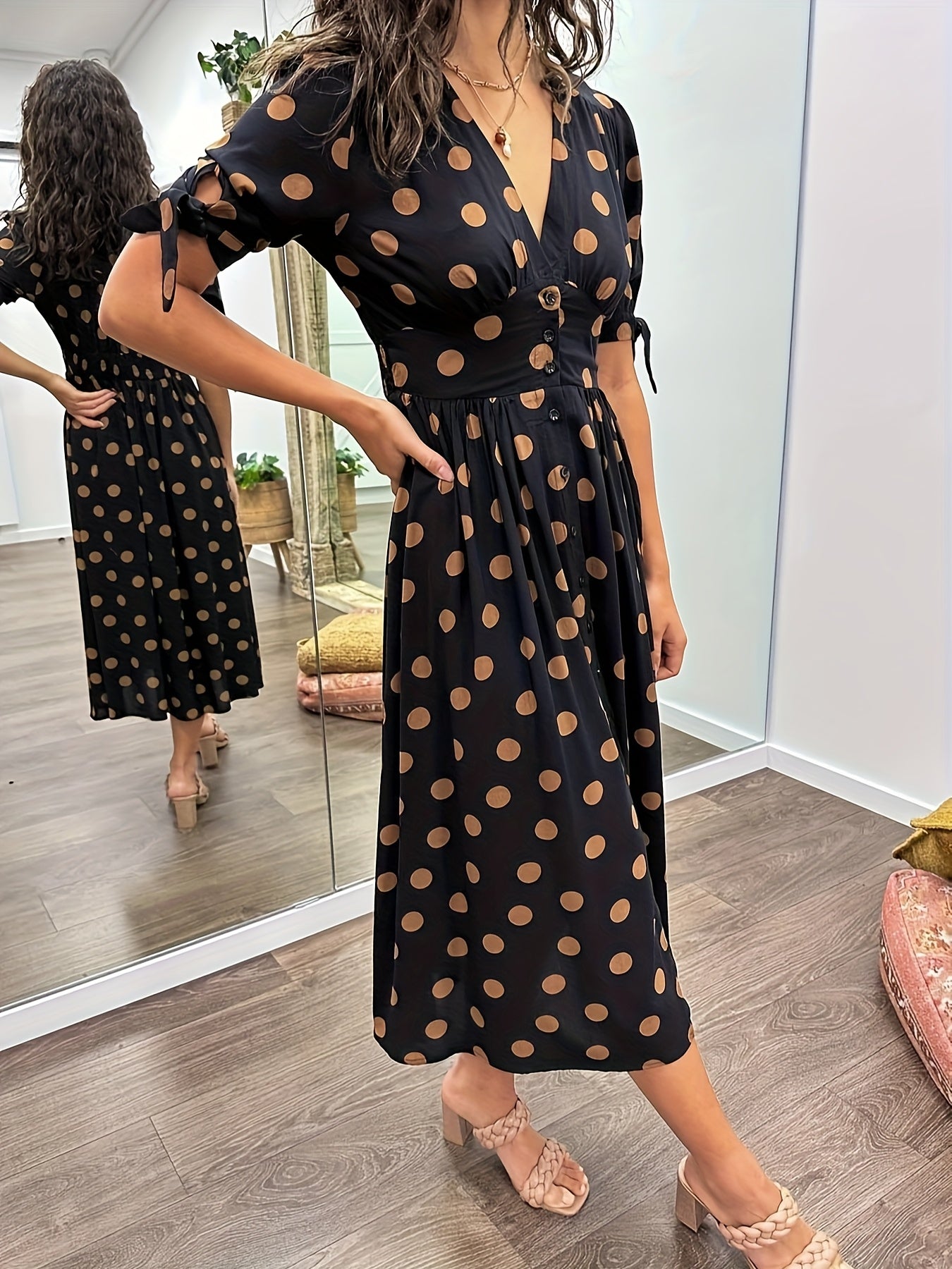 Nipa - Polka Dot V-Neck Dress