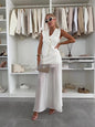 Women's Casual Solid-Colored Skirt And Pleated Long Skirt Set
