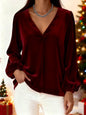 Velvet V-neck Elegant And Luxurious Lantern-sleeve Women's Top