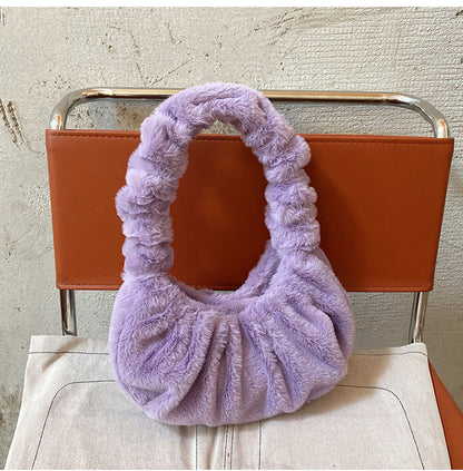 Fashion Plush Pleated Portable Cloud Bag