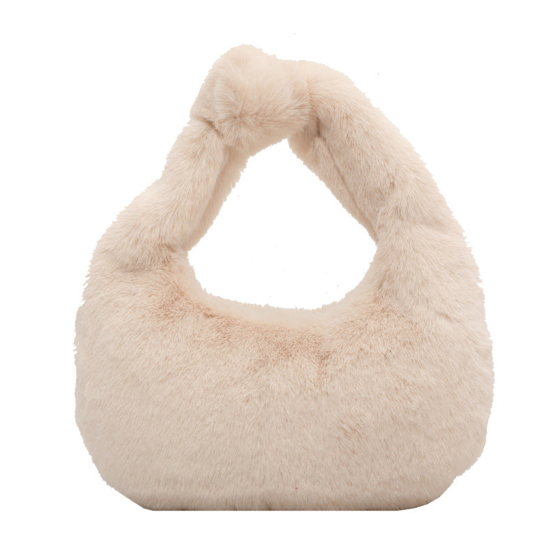 Hand-carrying Plush Tote Solid Color Single-shoulder Bag