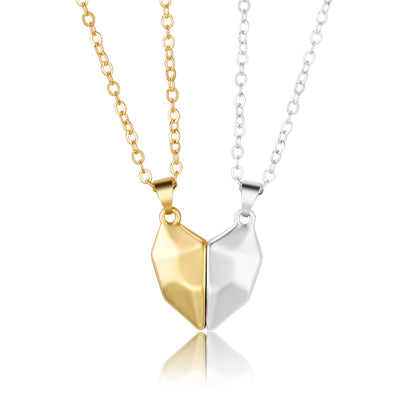 Attractive Wishing Stone Couple Pendant Necklace Ancient Love Token Heart-shaped Electrocardiogram Magnetic Heart Pendant Splicing Necklace Valentine's Day Gift