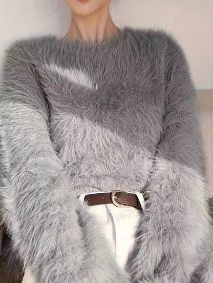 Women's Thickened Solid-Color Versatile Crew-Neck Sweater