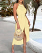 Hip-hop Street-style Asymmetric Sleeveless Halter Dress
