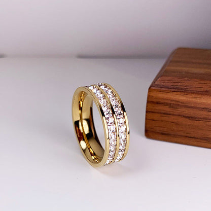 INS Rings Titanium Steel Couple Single And Double Row Diamond Ring