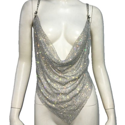 Metal Rhinestone Chain Sexy Suspenders Irregular Vest