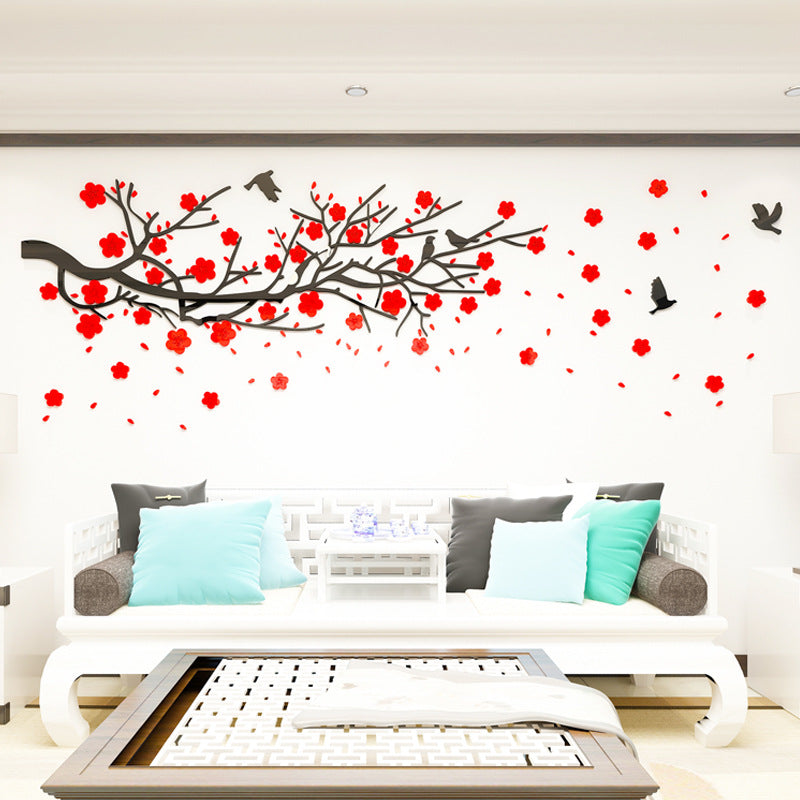 3D Acrylic Wall Decals - Elegant Floral Branch Design for Living Room & Bedroom Decor