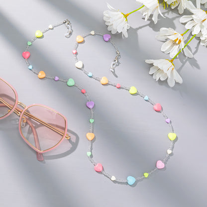 Candy-colored Acrylic Pearl Eye Pendant Chain, Butterfly Five-pointed Star Heart Neck Pendant Glasses Chain