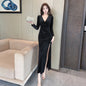 Fashionable And Sexy V-neck Gold Velvet Patchwork High-end Split Dress