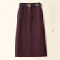 Brown A- Line Straight Skirt Retro Slit Hip Skirt