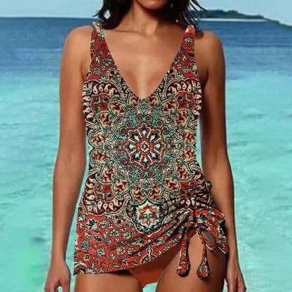 Bikini Beach Print Suspender Swimsuit Suit