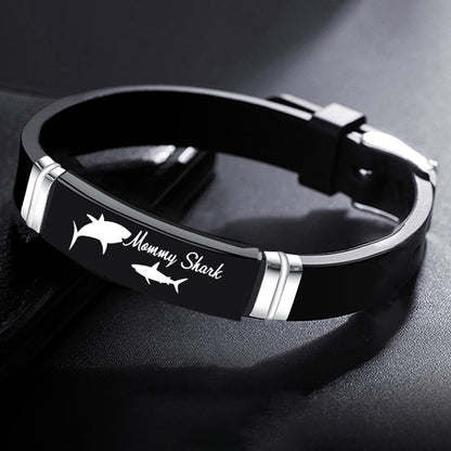 Cute Shark Mommy and Baby Stainless Steel Adjustable Silicone Bracelet Mothers Day Gift