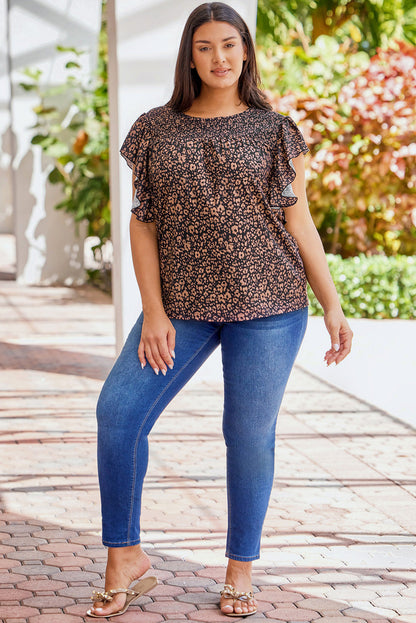 Black Plus Size Smocked Floral Blouse