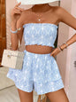 2pcs Women Holiday Floral Print Multi-Layer Ruffle Hem Set