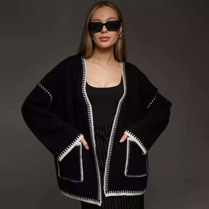 Lace-up Knitted Cardigan Loose Mid-length Sweater Coat