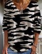 Womens Loose-fitting Geometric-print V-neck Long-sleeve Top