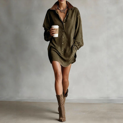 Women's Retro Loose-Fit French-Style Shirt Dress