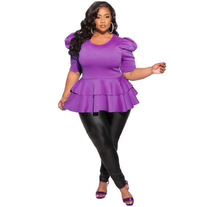 Plus-size Women's Clothing Ruffled Short-sleeve T-shirt Top