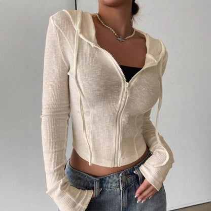 Top Slim Fit Sports Hoodie Short Zipper Hooded Sweatshirt