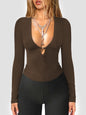Deep V-neck Hollow Y2g Hot Girl Fashion Elegant Slim-fit Long Sleeve