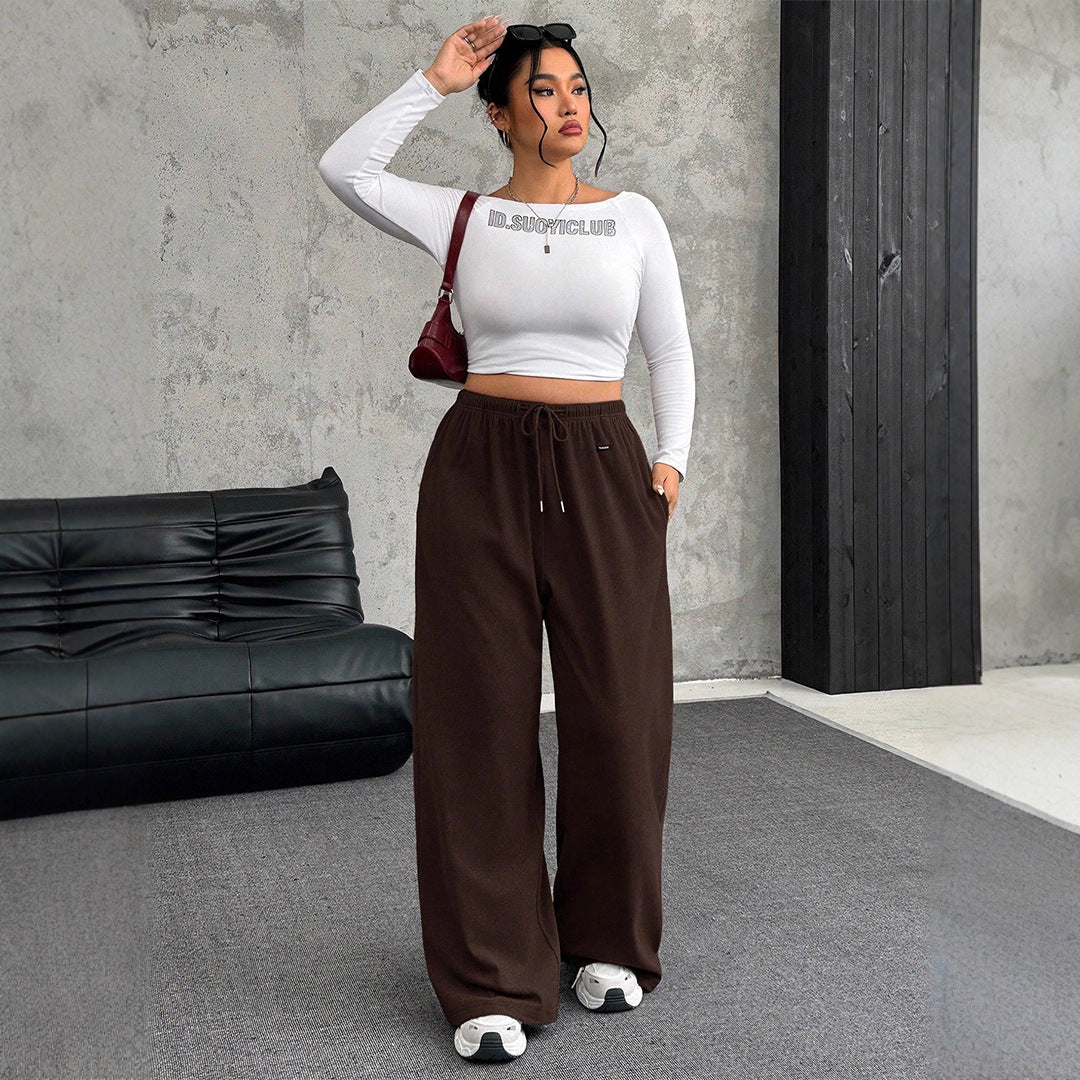 New Women's Drawstring-waist Straight-leg Casual Loose Pants