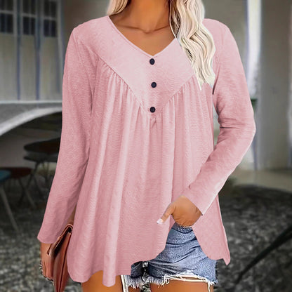 Women's Long Sleeve Casual V Neck Top