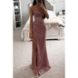 Women's V-Neck Split Maxi Dress - Elegant Sleeveless Evening Party Gown