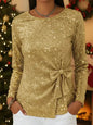 Fashionable Shiny Lace-up Bow-knot Long-sleeve Women's Pullover