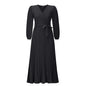 V-neck Long Sleeve Pleated A- Line Mid-length Dress