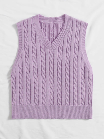 SpringSummer Knitted Cabled Vest Pullover With V-Neck