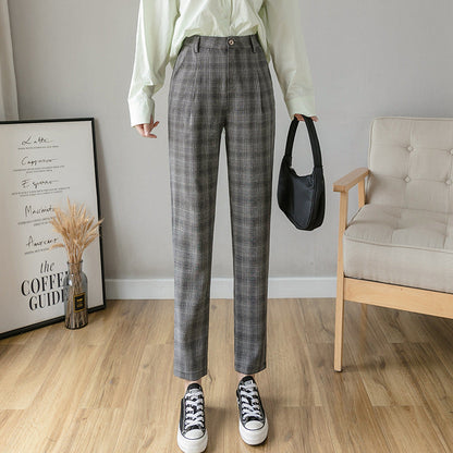 Women's New Spring And Autumn Plaid Casual Pants High Waist