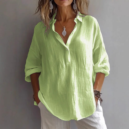 Fashion Long-sleeved Lapel Pullover Shirt Casual Loose Solid Color T-shirt Tops Women's Clothing