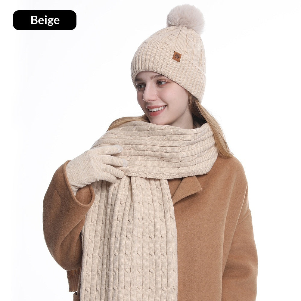 Women's Winter Warm Riding Ear Protection Knitted Hat Scarf Gloves
